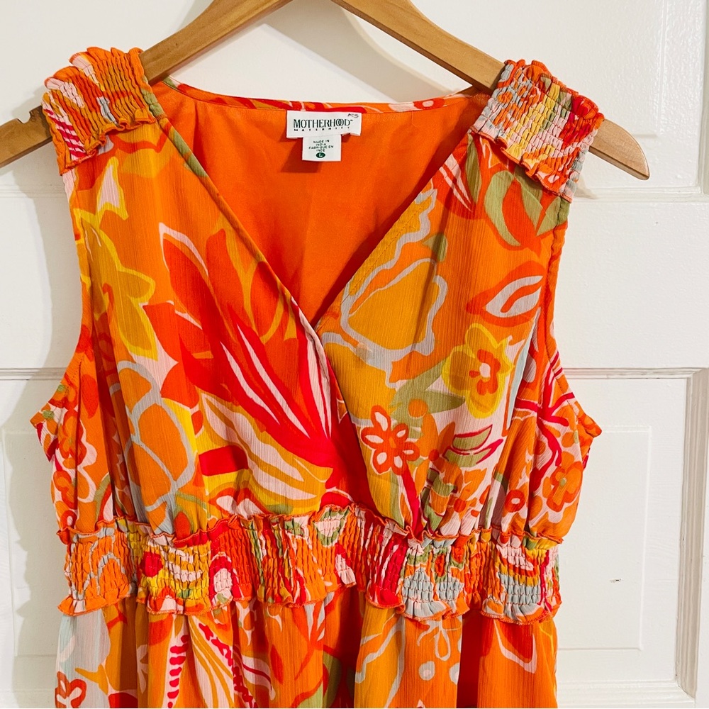 Motherhood Maternity Dress - Orange Floral Sleeveless Fit & Flare - Picture 2 of 3